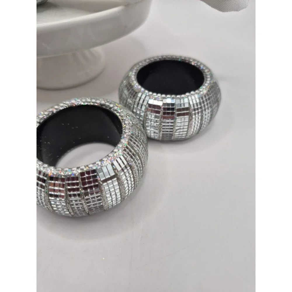 Silver Napkin Rings ( Set Of 6) Elegant Round Mirrored 2”x1”